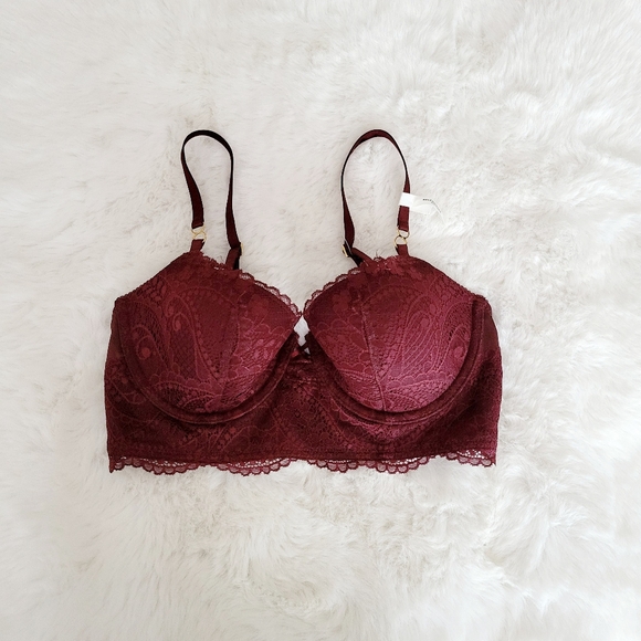 🍷AERIE REAL POWER BALCONETTE PAISLEY LACE BRA SIZE 32D - Picture 5 of 8